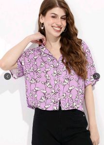 DRESSBERRY Floral Print Boxy Fit Cropped Shirt