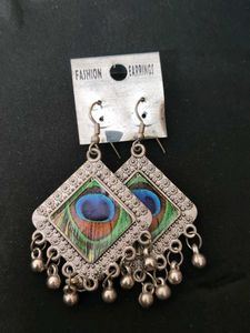 Peacock Feather Dangle Earrings