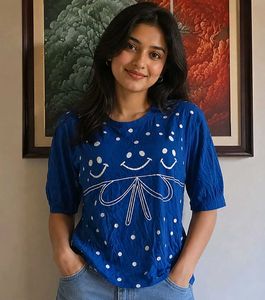 Cute Blue Polka Dot Smiley T-Shirt