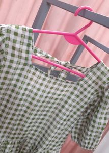 Green And White Check Dress