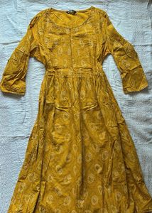Yellow Printed Anarkali Kurta