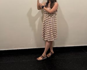 Cream And Brown Plaid Dress
