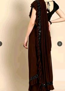 Elegant Brown Sequin Saree