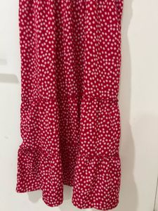 Red Floral Midi Dress with Ruffles