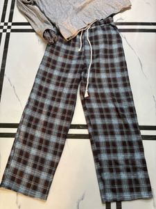 Plaid Wide Leg Pants & Grey Top