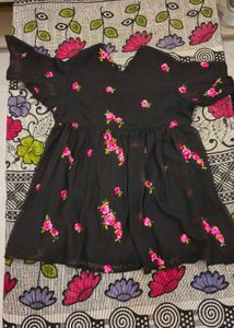 Black georgette short top with embroidery