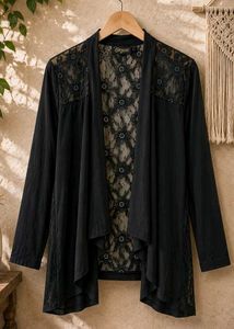 Black Floral Lace Open Front ShrugCardigan