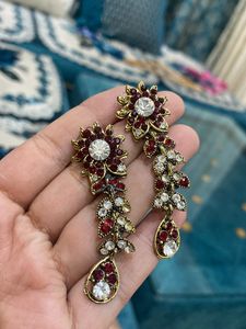 Red &amp; Gold Floral Dangle Earrings