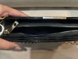 Chic Black Patent Clutch with Gold Chain