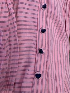 Pink Striped Button-Up kurti set