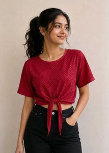 Stylish Red Tie-Front Crop Top