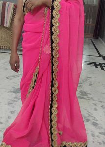 Beautiful Pink Saree with Embellished Border