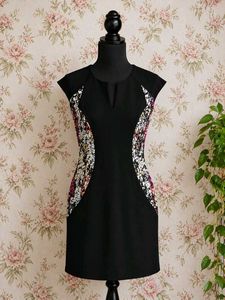 Chic Black Dress with Floral Panel