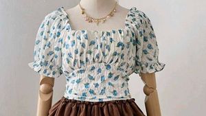 Women's White &amp; Blue Floral Top