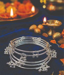 Elegant Silver Bangles with Bells