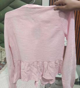 Pink Crinkle Peplum Top
