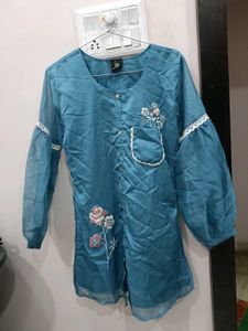 Blue Floral Embroidered co-ord Set for women