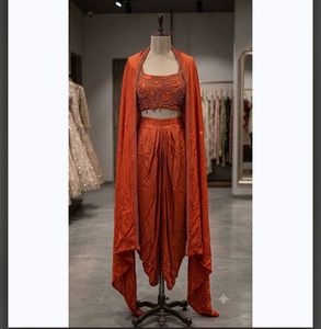 Elegant Orange short blouse and skirt with shrug