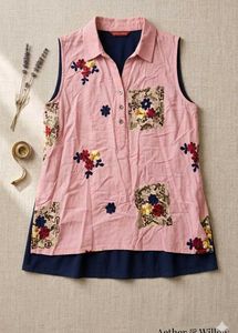 Embroidered Pink Sleeveless Kurta