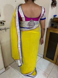 Vibrant Yellow Saree with Embellished Border