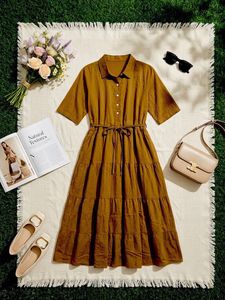 Brown Tiered Midi Dress