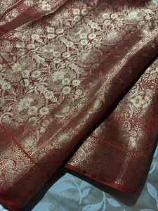 trendy Maroon Silk Saree with Gold Embroidery