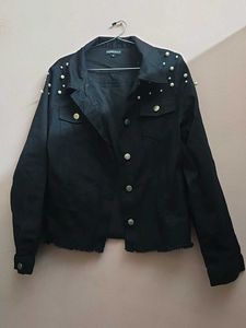 Black Pearl Embellished Denim Jacket