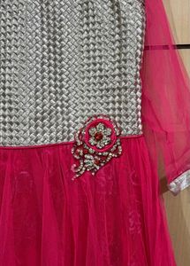 Stunning pink &amp; Silver Festive Anarkali Gown