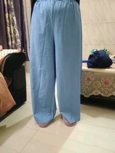 Blue Wide Leg Palazzo Pants|Pockets on both s