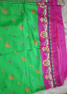 Vibrant Pink &amp; Green Printed Saree