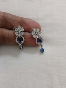 Elegant Blue &amp; White Stone Earrings