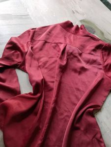 Chic Maroon Satin Top with Bow