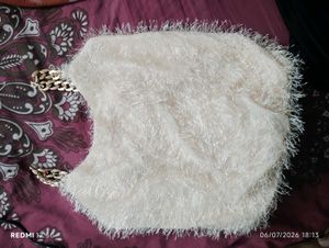 Cream Fuzzy Chain Strap Tank Top