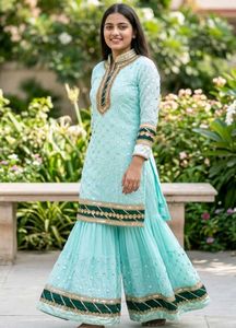 Teal Kurta Set with Sharara 🎉