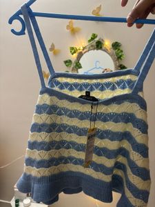 Blue &amp; white Striped Knit crochet Tank Top