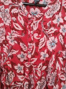 Red Floral Print Peplum Top
