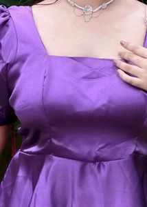 Satin Square Neck Puff Sleeve Dress