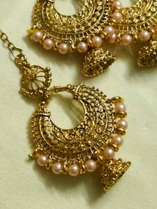 golden Jhumka Earrings Set