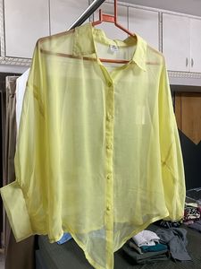 Sheer Yellow Button-Up Shirt