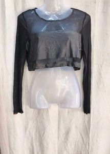 75209. Sheer Long Sleeve Mesh Crop Top
