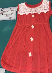 Red Lace Net Neckline top