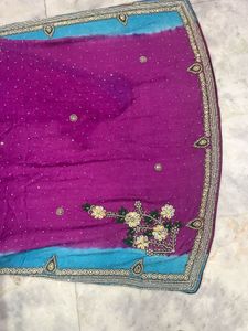 Elegant Pink &amp; Blue Embellished y2k Saree