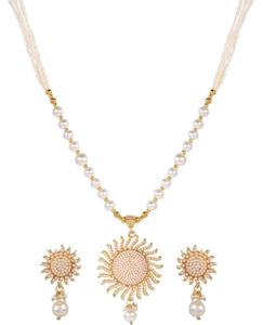 Sun Motif Pearl Necklace &amp; Earrings Set