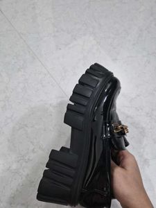 Chic Black Patent Loafers with Gold Chain Accent