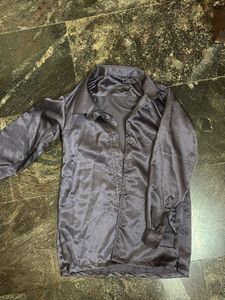 Sleek dark Violet Satin Button-Up Shirt