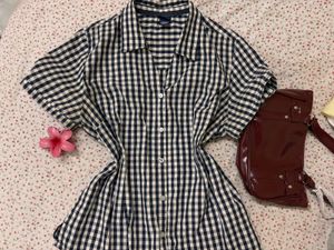 Gingham Checkered Button-Down Top