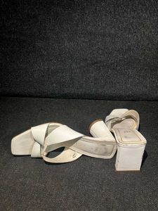 Zara White Block Heels Mules