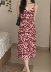 Red Floral Midi Slip Dress