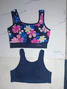Cute Floral &amp; Navy Sports Bras (Set of 2)