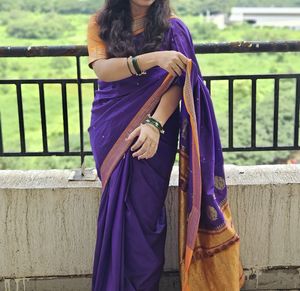 Purple Silk Saree with Princess cut blouse